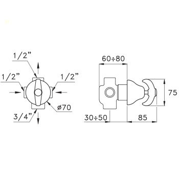 Встраиваемый переключатель для душа Stella Italica 0/153 на 2 выхода, хром IT 01202 CR00
