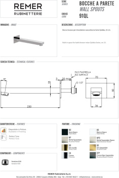 Излив настенный Remer Q-Design 23см Qubika хром (CR) 91QL