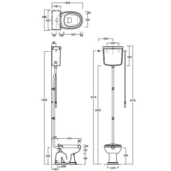 Высокая труба с механизмом слива для бачка без подводки Simas R01br бронза