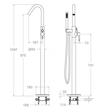 Смеситель для ванны Ramonsoler Odisea напольный с душевым комплектом черный 398503DNM