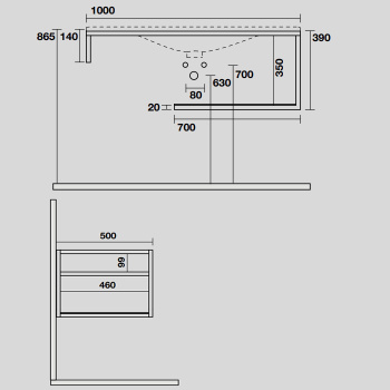 Структура подвесная Kerasan Shape Louise 1020х520 , , нержавеющая сталь, полка черная, черный матовый 9324K1