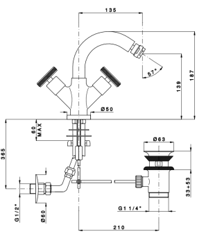 Смеситель для биде с поворотным изливом Nicolazzi Arena на 1 отверствие, хром 3337CR44