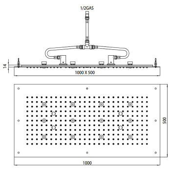 BOSSINI DREAM-XL RECTANGULAR Верхний душ 1000 x 500 мм, с 12 LED (белый), блок питания/управления, ц