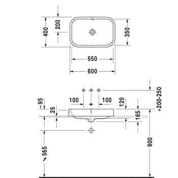 DURAVIT Happy D.2  Раковина шлифованная 60х40 см, без отв под смеситель,со слив переливом,с креплением, Цвет: белый с WonderGliss