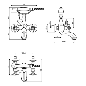 Смеситель для ванны внешнего монтажа Fima Carlo Frattini Olivia с душевым комплектом, бронза F5004BR