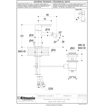 Смеситель для биде Ritmonio Diametro35 Elegance хром PR54BA101CRL