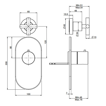Смеситель для душа встроенный Fima Carlo Frattini Fimatherm Maxima, термостатический, 1 запорный вентиль, внешняя часть, чёрный матовый F5333X1NS