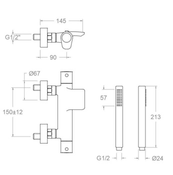 Смеситель термостатический Ramonsoler Alexia для ванны (каскад) с душевым комплектом графит 363901DGR