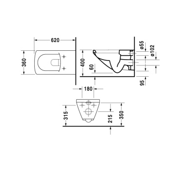 Унитаз подвесной Duravit Caro 198090000 с комплектом креплений, белый