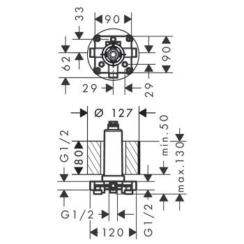Axor Скрытая часть для верхнего душа с потолочным подсоединением 26434180