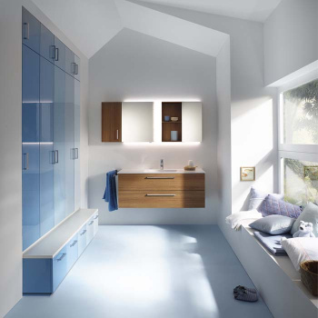 Burgbad Sys30 Комплект мебели №1, тумба с раковиной 120х48х48см., 2 ящика, ручки хром, подвесным шкаф и зеркальным шкафом, цвет: Tectona Dekor Zimt HF3047/L P95 F3423