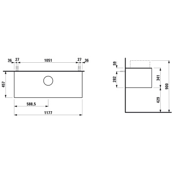 Laufen SONAR шкафчик под раковину, 1175х455х340 мм, 1 ящик, с отв.в центре,  для 812340, 812341, 812342, 812343, титан и черный мрамор