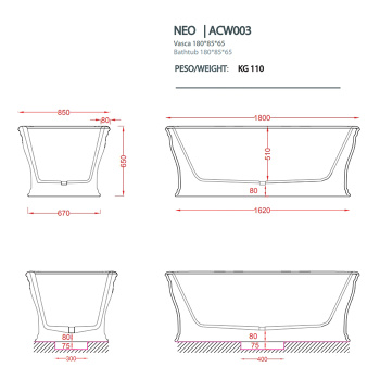 Ванна из искусственного камня Artceram Neo 180x85 ACW003 03 nero
