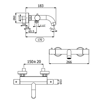 Настенный термостатический смеситель для ванны Carimali Rigoletto 2 потока, латунные ручки 21605-CR