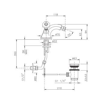 Смеситель для биде Nicolazzi Teide Chic с 2мя ручками malachite, с донным клапаном, излив: 118мм, золото 1934GO15C Malachite