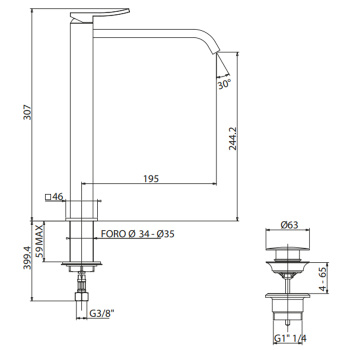 Смеситель для раковины высокий Gattoni Ely 307 8848/88C0 хром