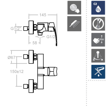 Смеситель для душа Ramonsoler New Fly с душевым комплектом 570802T1