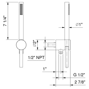 Душевой набор Fantini Af/21 вывод воды 1/2", шланг 150 см, ручная лейка FIT, держатель для лейки, хром 81 02 8061