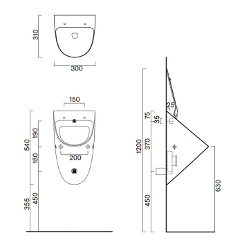 Писсуар Catalano 54x30 Rimless, с отв под крышку, черный матовый 932541022