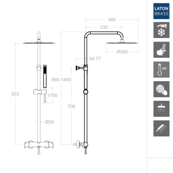 Душевая система Ramonsoler Drako термостатическая без излива с регулировкой высоты 335403RM300