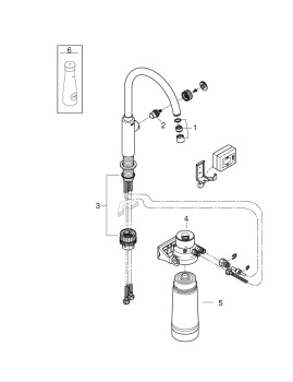 Стартовый комплект для кухни GROHE Blue Pure Mono, смеситель с фильтром и таймером замены, хром 3038