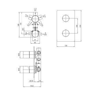Наружная часть встраиваемого монорычажного Bossini Nobu универсального смесителя Nobu на 2-5 выходов. цвет Mat brushed S.S.