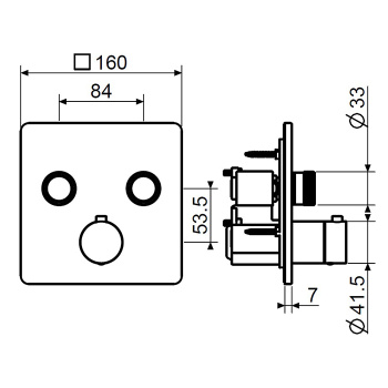 Смеситель для душа Plumberia Selection Psbox 2 вых,для комбин.с PSB003 накладка нерж.сталь 160х160, черн.матов., PSB2902NO