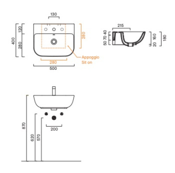 Раковина 50×40 Catalano Italy с 1 отверстием Bianco lucido 0720501001