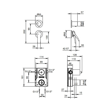 Смеситель для душа Fantini Al/23 , наружная часть, хром 26 02 B481B