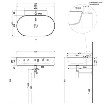 Раковина подвесная Cielo Mare MRLS70 CO 70 см красный