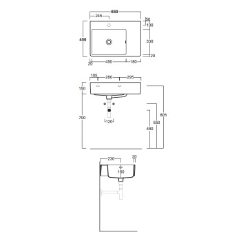 Раковина накладная/подвесная Simas Top e lavabi D'Arredo QU65S*1 bi 65 см левая белый