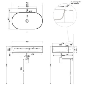 Раковина подвесная Cielo Mare MRLS70 BA 70 см черный