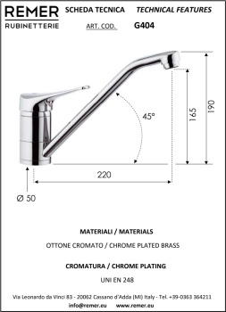 Смеситель для кухни Remer Giga Four  хром G404