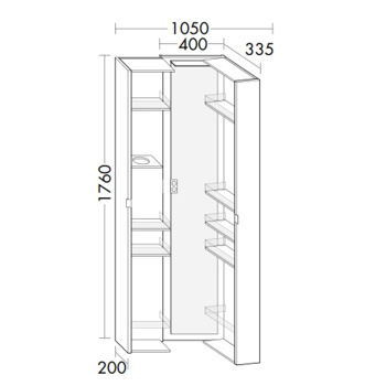 Burgbad Sys30 Шкаф 40х33.5х176см., подвесной, 1 LED 4000K IP24, 2 створки с полками, держатель фена,