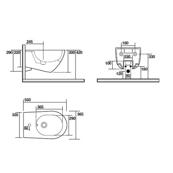 Биде подвесное Kerasan Aquatech c 1отв под смеситель, белый 372401*1