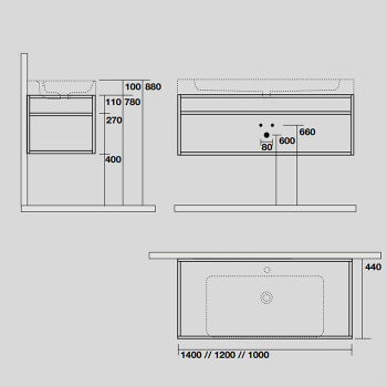 Стальная структура под раковину Kerasan Cento 140х45, подвесная, с металлической полкой, черный матовый 925331 Nero matt