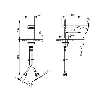 Смеситель для биде Fantini Ak/250 1 отв., без донного клапана, излив 114, Matt Gun Metal PVD 48 P5 T008WF