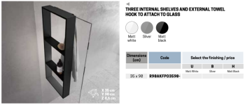 Полка тройная с крючком 35х90 см Novellini Frame R90AKFPO3590-Н, цвет Black Matt