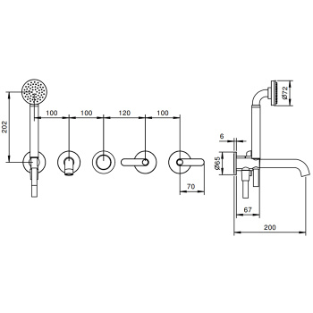 Смеситель для душа Fantini Icona Deco встраиваемый, на 2 источника, излив 200, с ручн.душем, наружная часть, хром 53 02 R119B