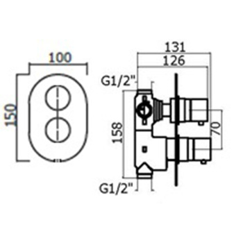 Смеситель термостат встраиваемый для душа Plumberia Selection Ixo 3 вых. в к-те со встраив.частью, накл. овальная из нерж.стали, белый матов., XOT5050BO