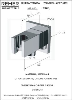 Держатель ручного душа Remer с подключением шланга черный брашированный хром (CFP) 337QCFP
