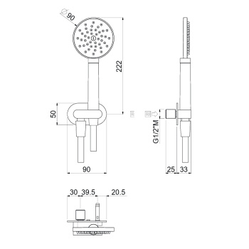 Душевой набор настенный дуплекс Carimali Still Oh с STILO латунной ручкой и держателем 65272-CR