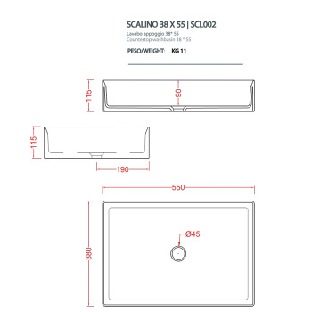 Раковина накладная ArtCeram Scalino 38х55, без отв под смеситель, без слив перелива, notte SCL002 36 00 notte САЛОН