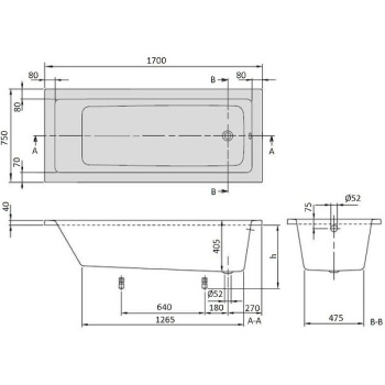 Акриловая ванна Villeroy&Boch Targa 170x75 UBA171NES2V01+U99740000