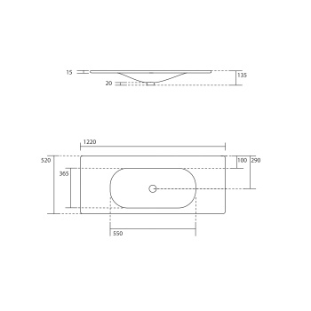 Раковина Kerasan Shape 1220х520 , встраиваемая, с 1 отверстием для смесителя, черный матовый 548031*1