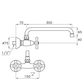 Смеситель для мойки настенный Stella Roma 3245/300, длина излива 300мм хром RM 04007 CR00