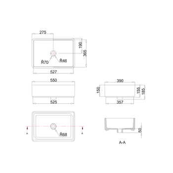 Раковина накладная Burlington прямогульная, керамика, 55х39 белый, Savoy RB52