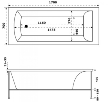 Акриловая ванна Jacob Delafon Ove 170x70 E6D302RU-00