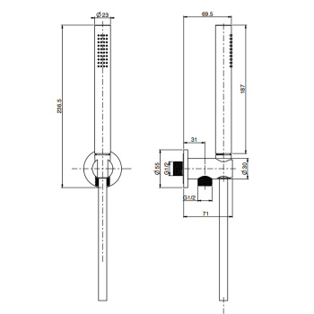 Душевой комплект с ручным душем Fima Carlo Frattini Spillo Steel шлангом 1500 и настенным держателем с подводом воды, INOX F2951/4INOX