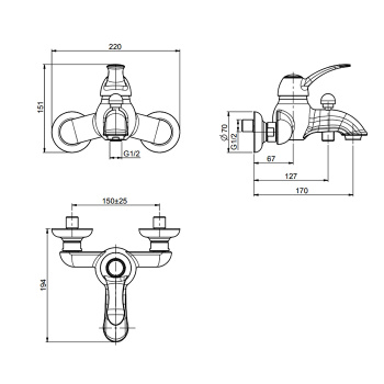 Смеситель для ванны Fima Carlo Frattini Lamp настенный, без душевого комплекта, золото F3304/1OR